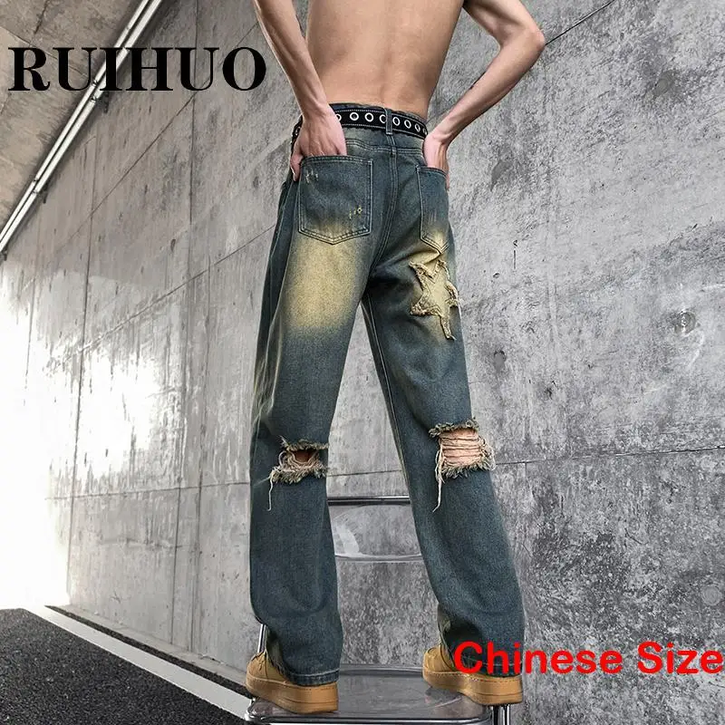 

RUIHUO New Ripped Jeans For Men Clothings Cargo Pants Men Jeans Skinny Street Wear Chinese Size 3XL 2023 Spring New Arrivals