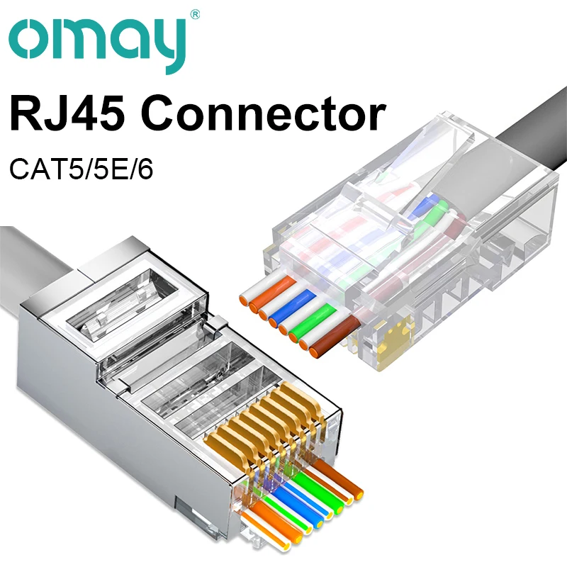 A passagem de oray cat6/7 cat5 através dos conectores de rede modulares da tomada rj45 utp 3/50end gold-plated 8p8c friso final para o cabo ethernet