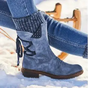 

Women Winter Mid-Calf Boot Flock Winter Shoes Ladies Fashion Snow Boots Shoes Thigh High Suede Warm Botas Zapatos De Mujer