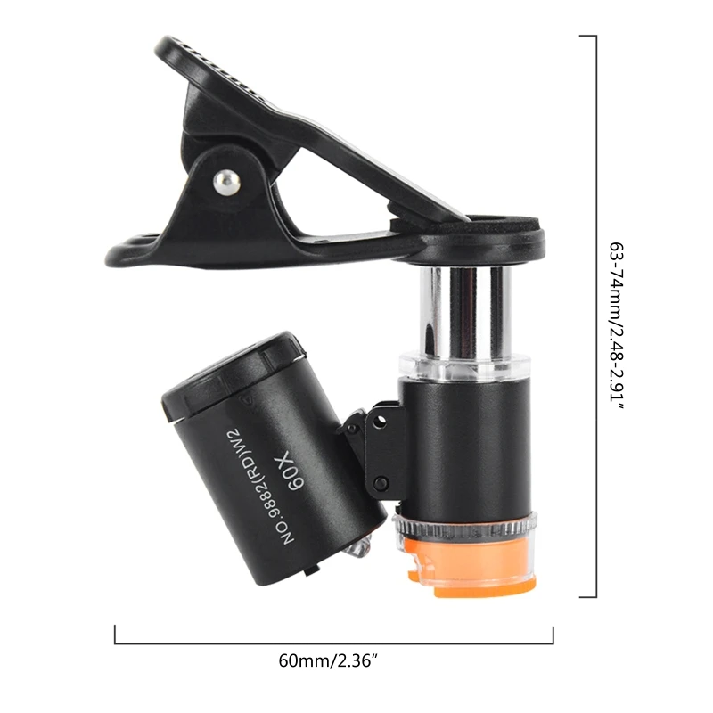 

37MD Mobile Phone Clip Microscope LED Light Mini Mobile Phone Microscope 60X Magnifying Glass with UV Currency Detector