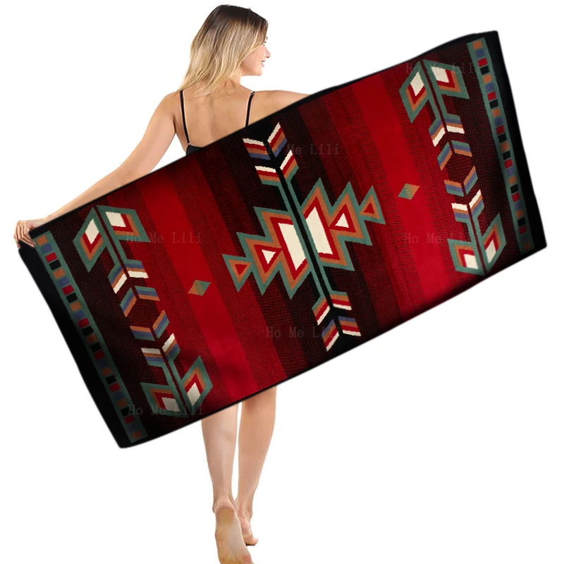 Modern Southwestern Style Navajo-inspired Design Black Red Multicolor Pattern Quick Drying Towel By Ho Me Lili Fit Yoga Etc Use