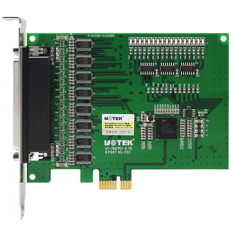 Фото Промышленная последовательная карта UOTEK PCI-E к RS-232 PCIE к RS232 8-портовый высокоскоростной преобразователь DR62 Com Разъем DB9 4U UT-788 №5