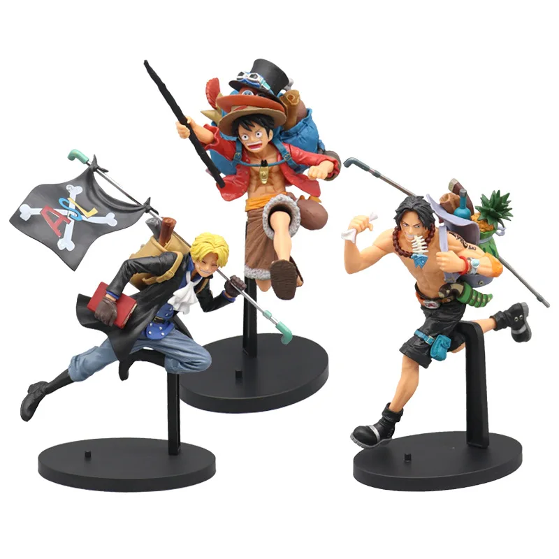 

One Piece 17.5cm-19.5cm anime hand-running three brothers model backpack Luffy Ace Sabo Ornament Car Gift Toy Pirate Bag/Box