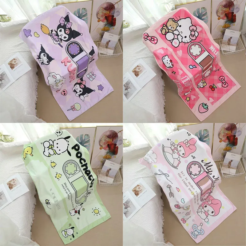 

Hello Kitty Kawaii Kuromi My Melody быстросохнущее мягкое бытовое банное полотенце аниме Sanrio милое утолщенное пляжное полотенце с сердечками для девушек