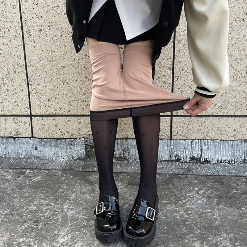 Women's stockings black fake meat sexy pantyhose thickened bow love stockings hook-proof stockings sexy printed tights pantyhose