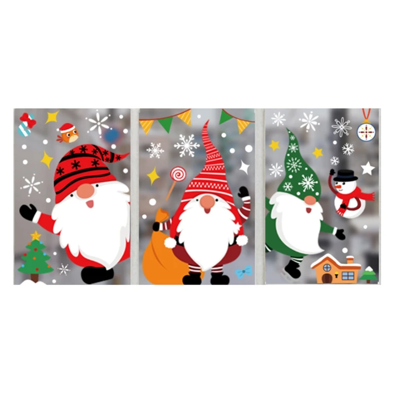 

3Pcs Christmas Window Glass Electrostatic Sticker Santa Claus Decoration Sticker New Year Decoration