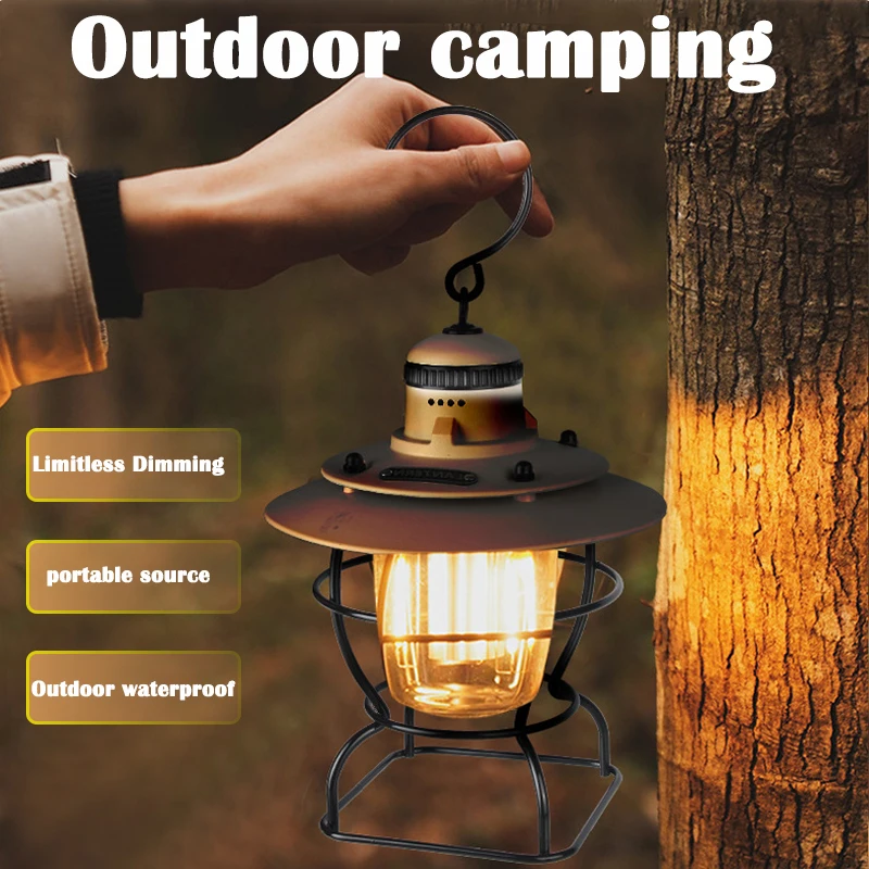 

Portable Retro Camping Warm White Lights Outdoor Multifunctional Lanterns Camping USB Rechargeable Lighting Portable Lights