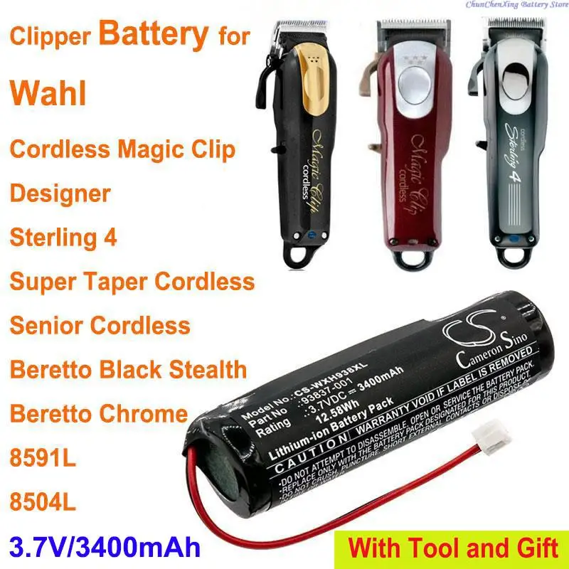 Cameron Sino 3400mAh Battery for WAHL Black Stealth, Chrome,