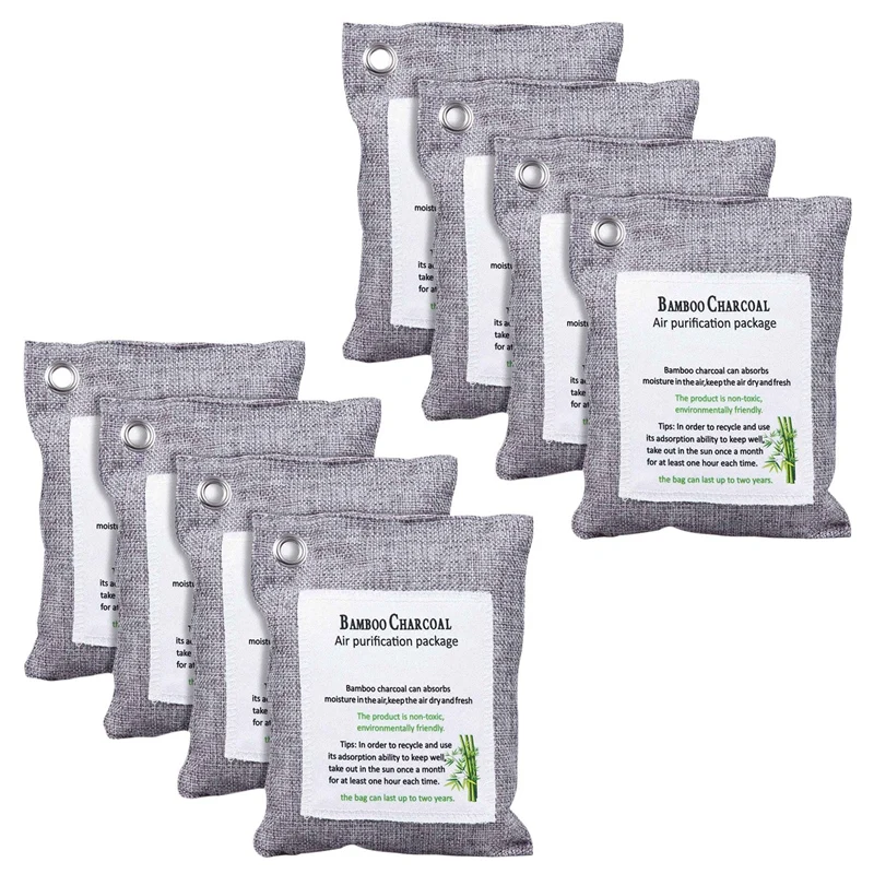 

Activated Bamboo Charcoal Bag Odor Remover 200G X 8, Air Purifying Bags For Home, Car, Closet, Shoes