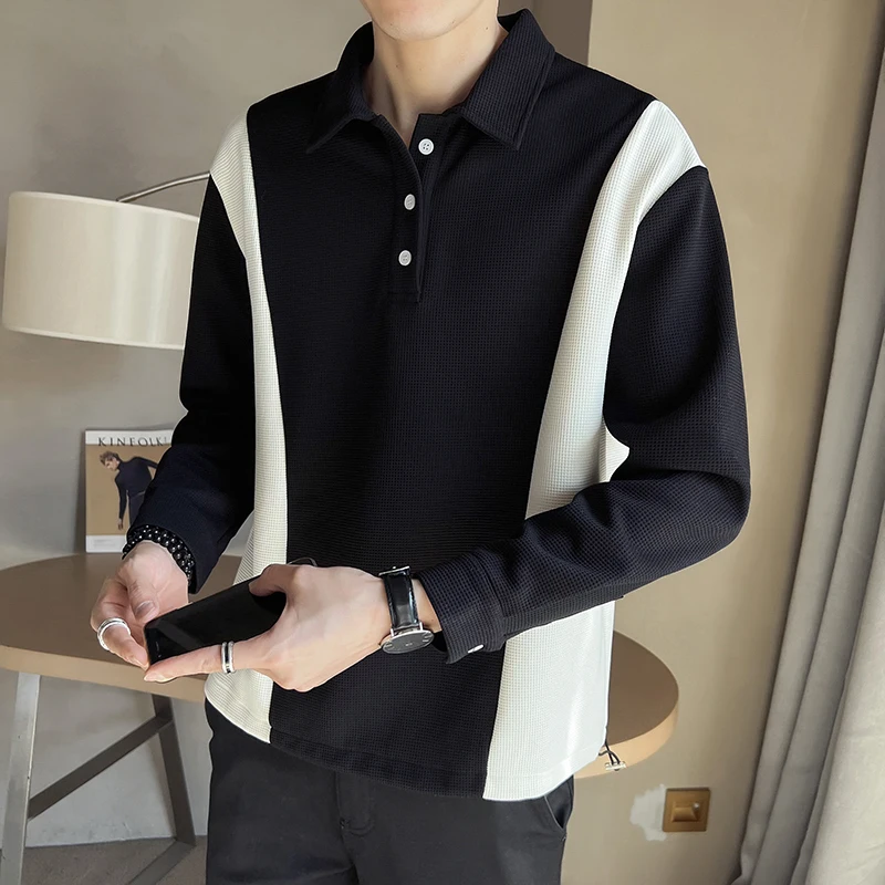 

Мужская Весенняя вафельная толстовка с воротником-поло