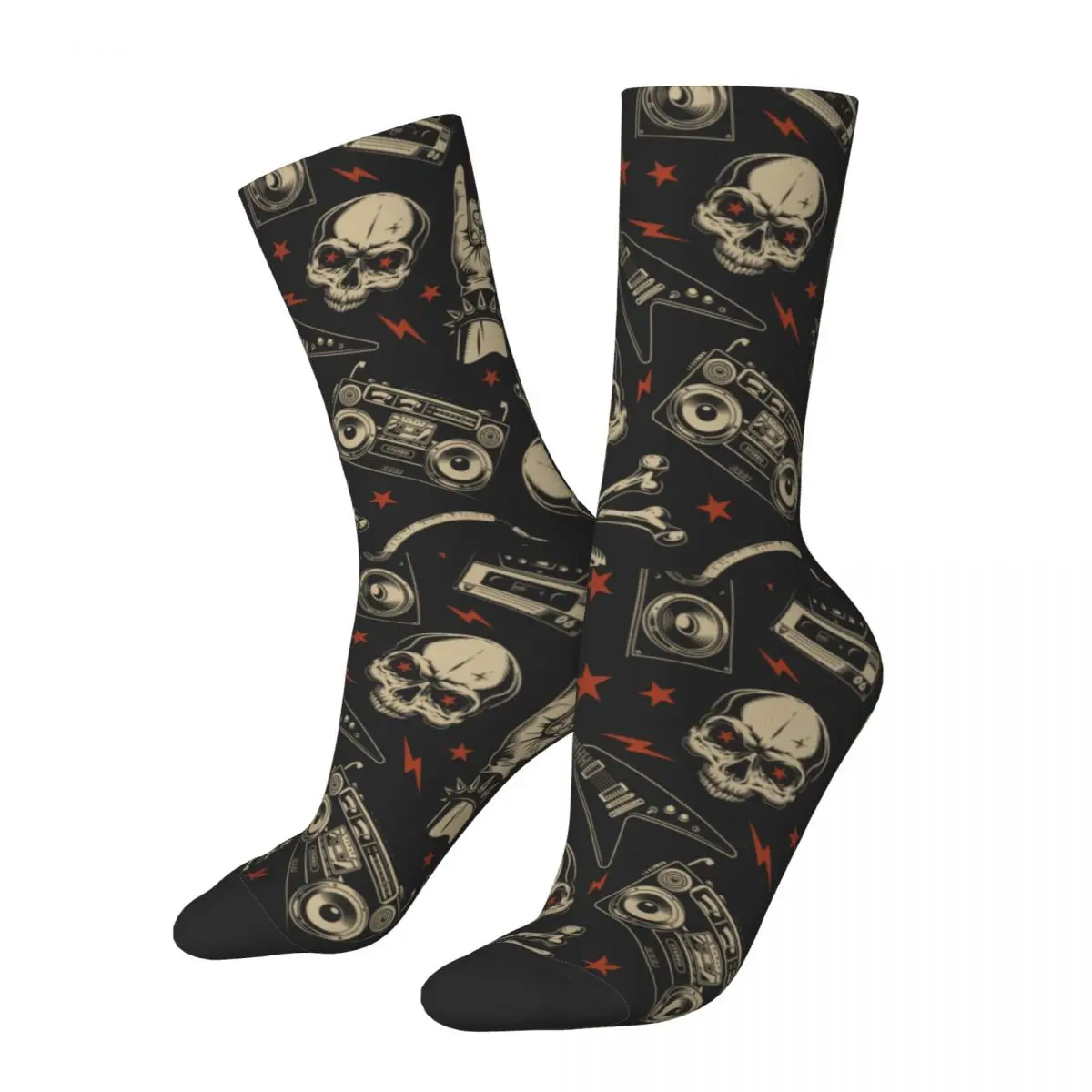 

Autumn Winter Funny Men's Women's 80s Heavy Metal Theme Socks Punk Rock Music Breathable Basketball Socks
