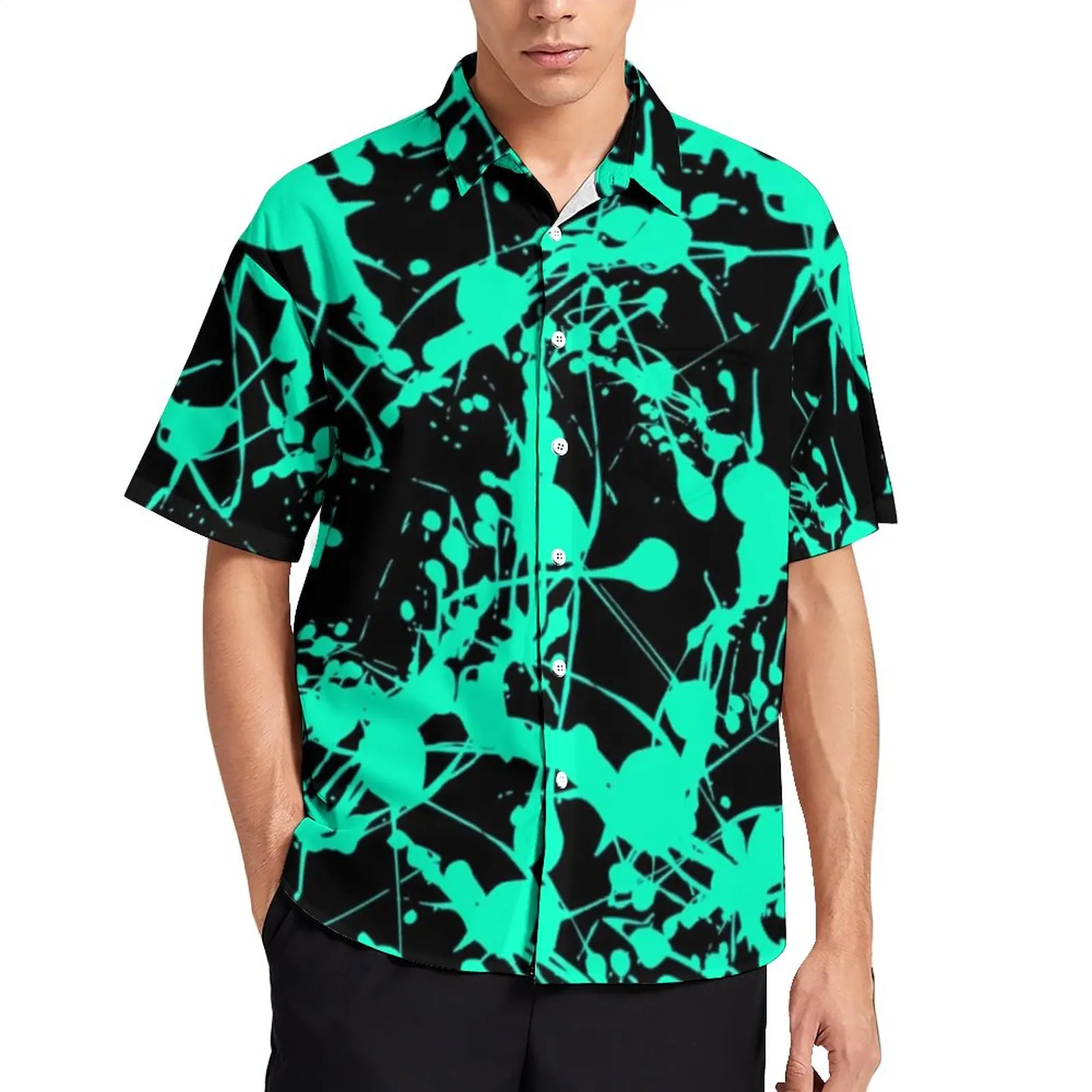 

Neon Splash Beach Shirt Abstract Print Hawaii Casual Shirts Man Stylish Blouses Short-Sleeve Custom Top Large Size