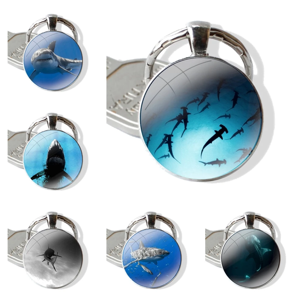 Браслет для ключей Ocean Shark 25 мм стеклянный брелок Cabohcon ювелирный подарок