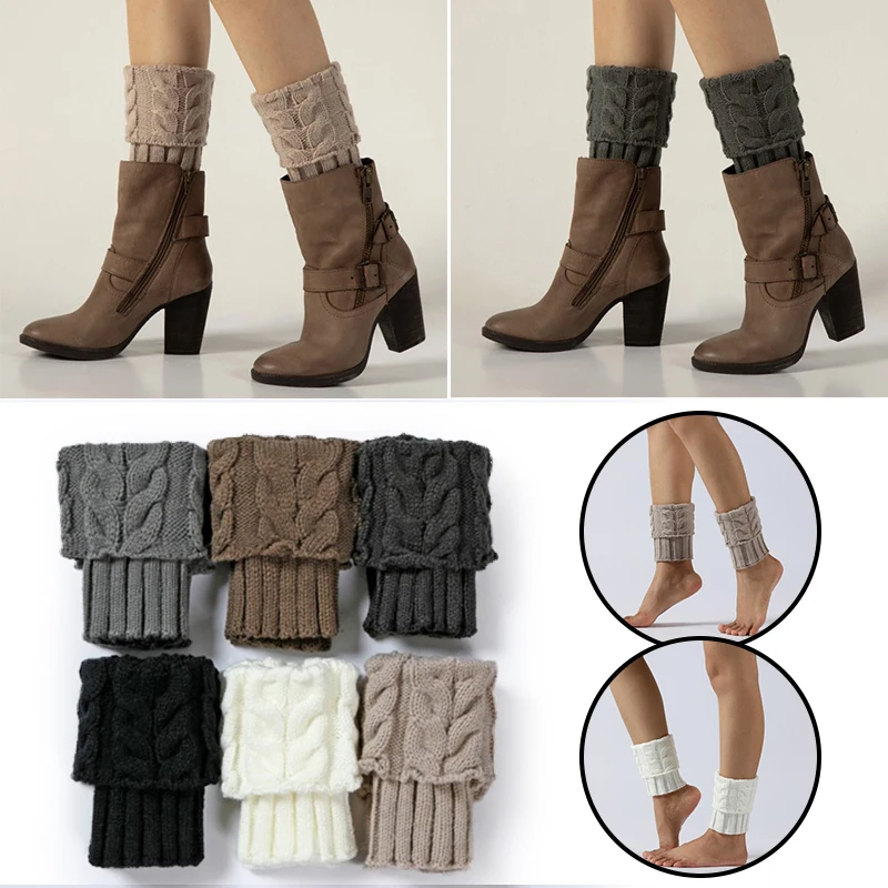 

1Pair Women Autumn Winter Boot Cuffs Knitted Leg Warmers Warm Knit Knee Socks White Crochet Leg Warmer for women Christmas Gifts