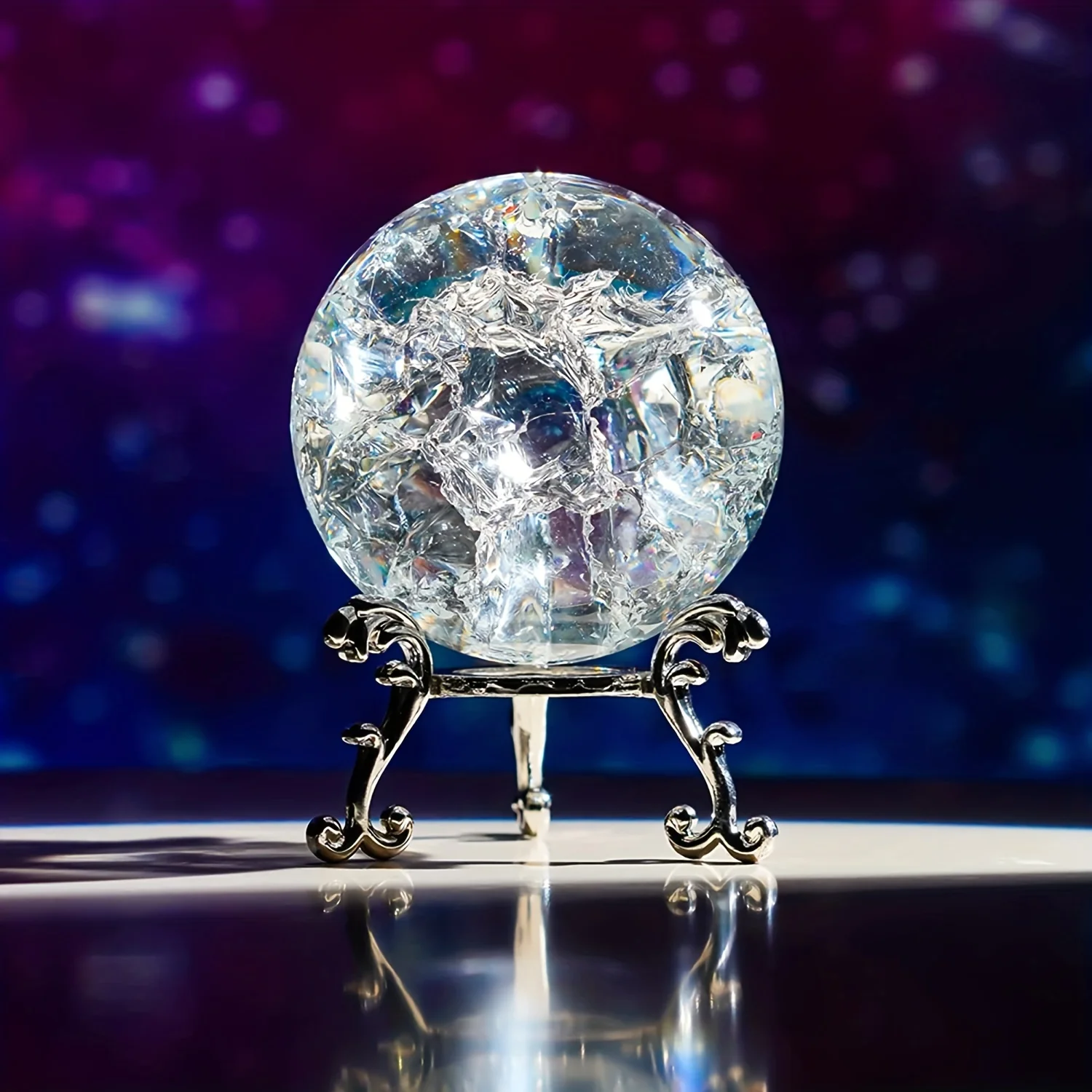 

60mm Ice Cracked Crystal Ball Crystal Glass Sphere With Stand, Home Decor Accessories Ornament