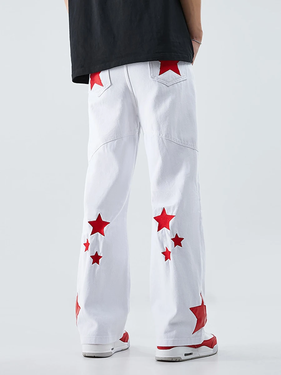 Four Seasons Men's Jeans American Trend Embroidered Letters Wide Leg Street Pants Trendy Fashion Streetwear Men's Ins Hot Sale