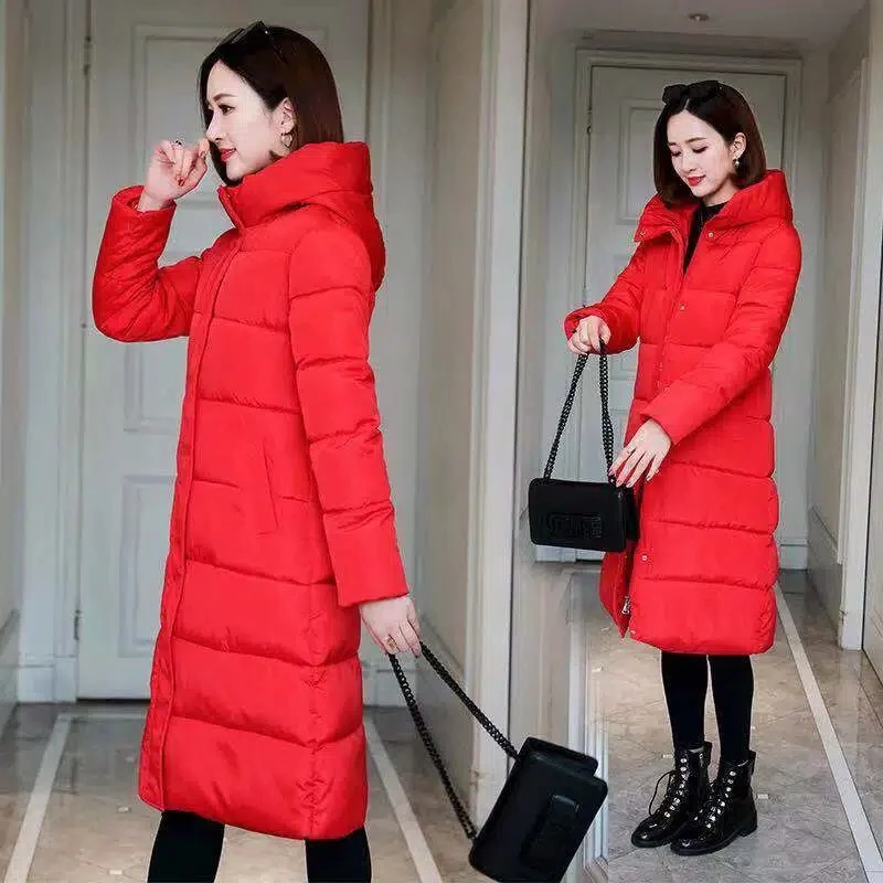 Parkas Women 2022 Winter New Korean Slim All-match Casual  Padded Jacket Female Hooded Thick Warm Long Over Knee Cotton Coat