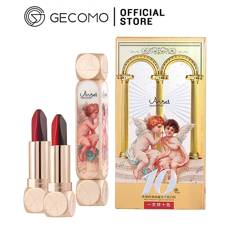 

GECOMO Lipstick Magic Matte Ten-color Lip Gloss Waterproof Long Lasting Women Red Lip Tint Discoloration Lip Glaze Cosmetics
