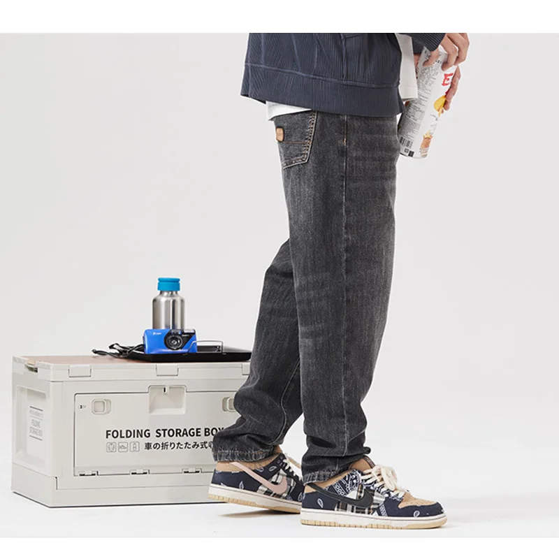 Streetwear Men Large Loose Broad Leg Blue Jeans Autumn and Winter New Pattern Falling Feeling Mopping The Floor Trousers Female