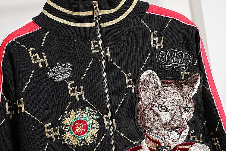 Женский комплект из двух предметов вязаный жакет с вышивкой и повседневные брюки