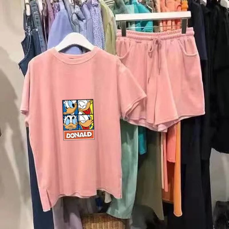 

Summer New Disney Mickey Women's Casual Commuter Short Sleeve Sports Suit Fashion Printing Solid Color Two-piece Set