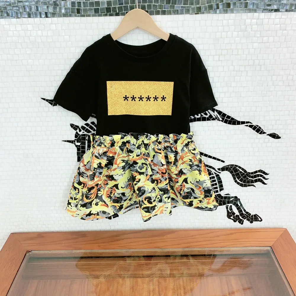 

Luxury Brand Children Clothes Girls Dresses Summer 2022 Designer Kids Birthday Clothing Cotton Splicing Outing Casual Girl Skirt