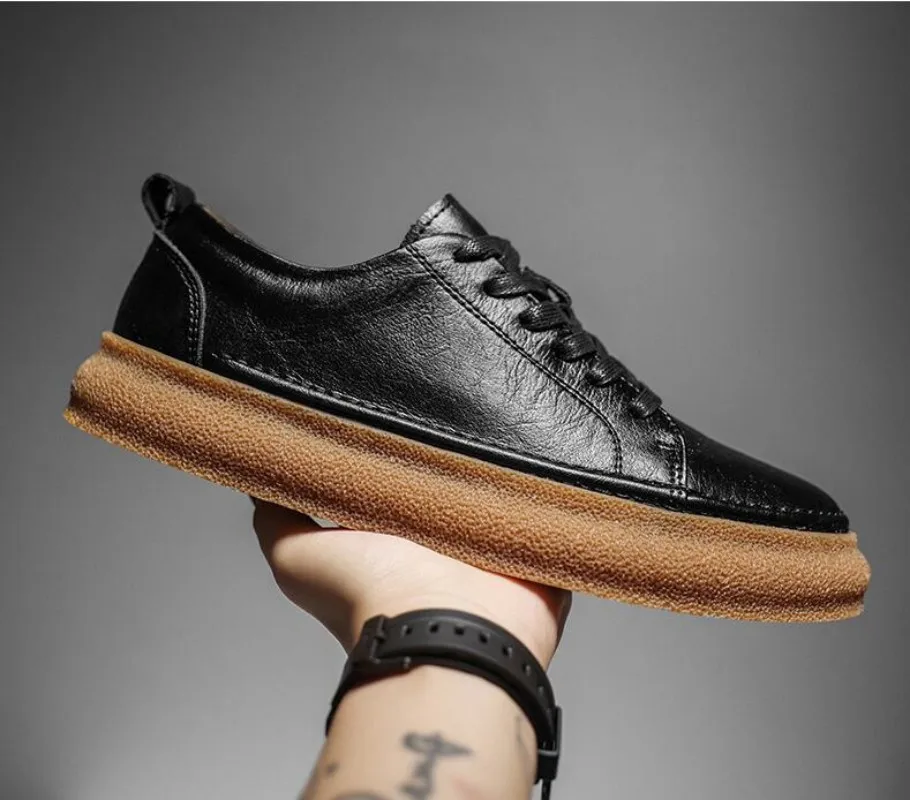 

Men Shoes lace up fashion Casual Shoes Men Genuine Leather Shoes handmade Work Boots Business Casual Sneakers men flats