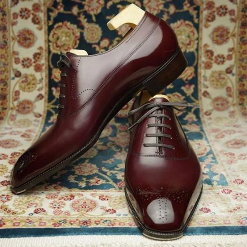 

New Brogues Men Shoes PU Ankle Red Classic Casual Wedding Banquet Party Lace Up Fashion Oxford Dress Shoes Chaussure Homme KP727