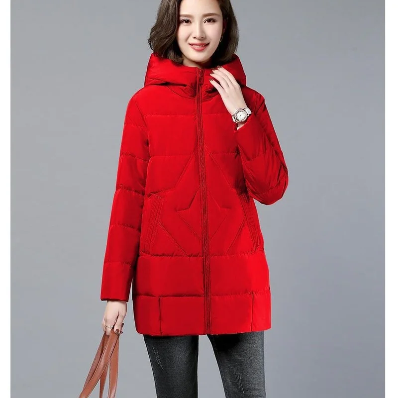 Women's Winter Coat Hooded Mid-length Padded Jacket Warmth Jacket Korean Fashion Free Shipping Wholesale Plus Size Loose New Za