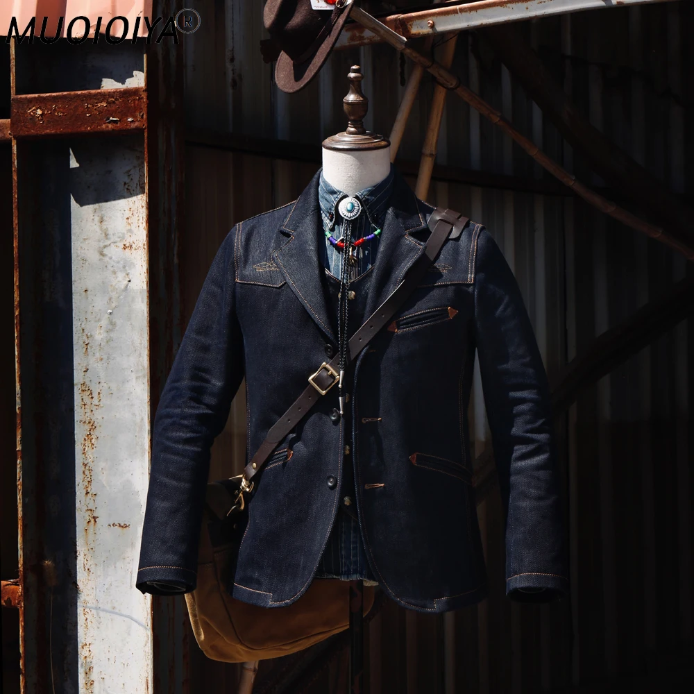 

Быстрая доставка, Азиатский Размер, подлинный цвет Индиго, нестираемый, супер тяжелый, плотный, неокрашенный джинсовый пиджак, винтажный ст...