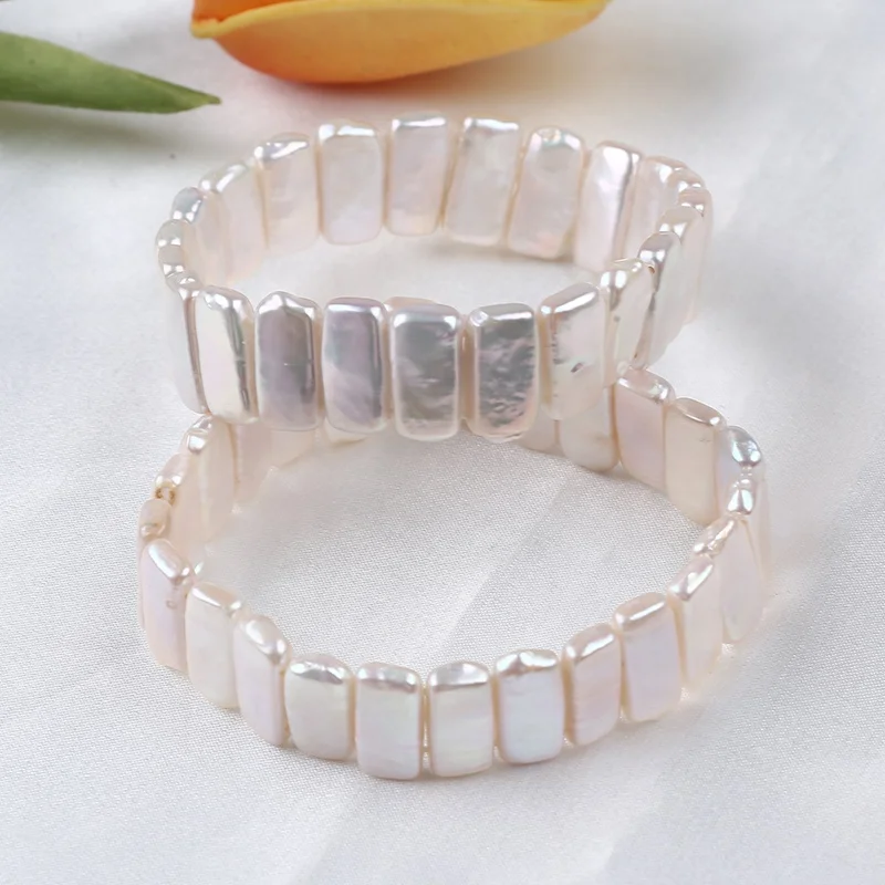 

Hot sale Rectangular 7-8*14-16mm Natural White Freshwater Pearl Baroque Bead Bracelet Fine Jewelry