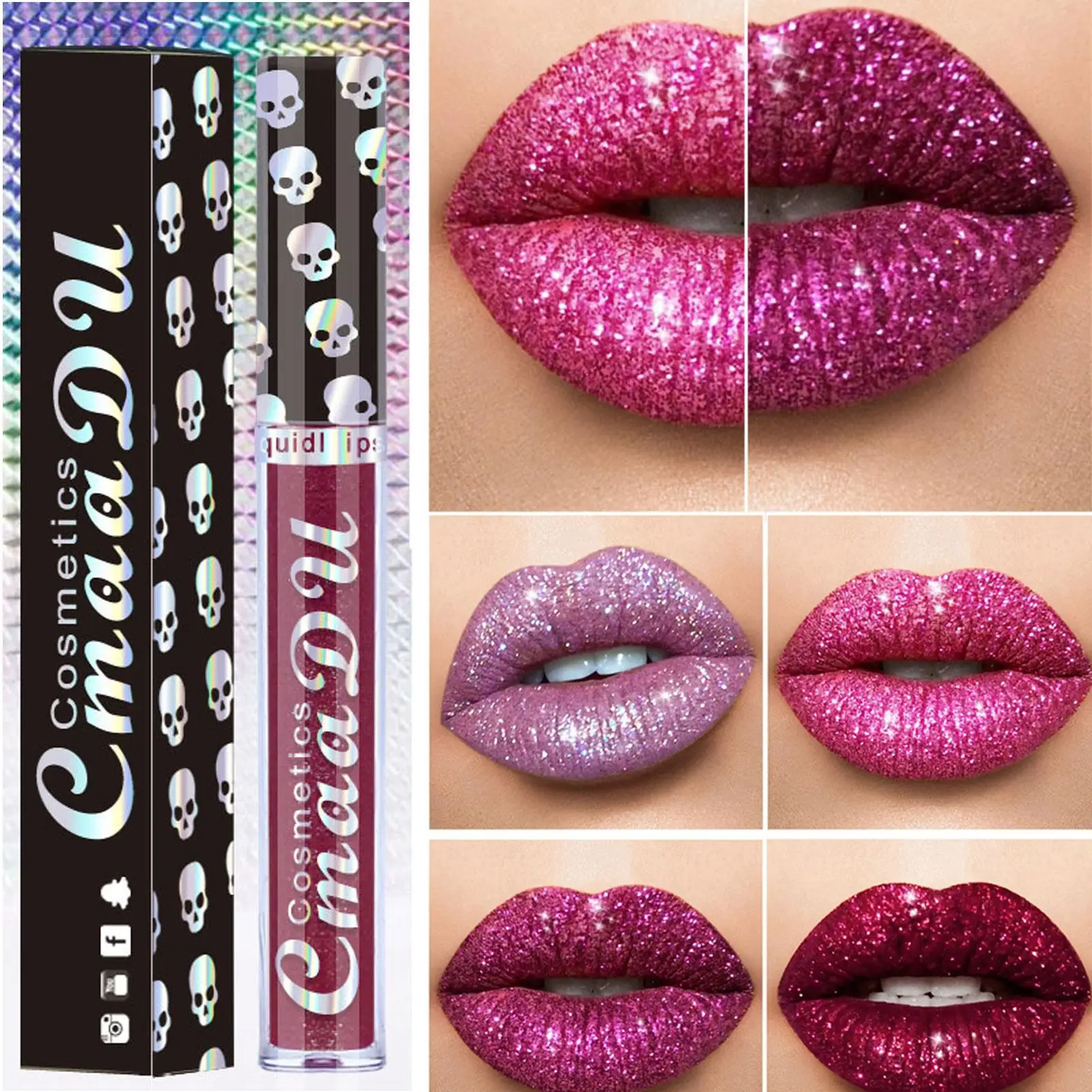 

Laser Skull Diamond Symphony Lipstick Shiny Metallic Velvet Glitter Lip Gloss Makeup Lips Care Moisturizing Lasting Cosmetics