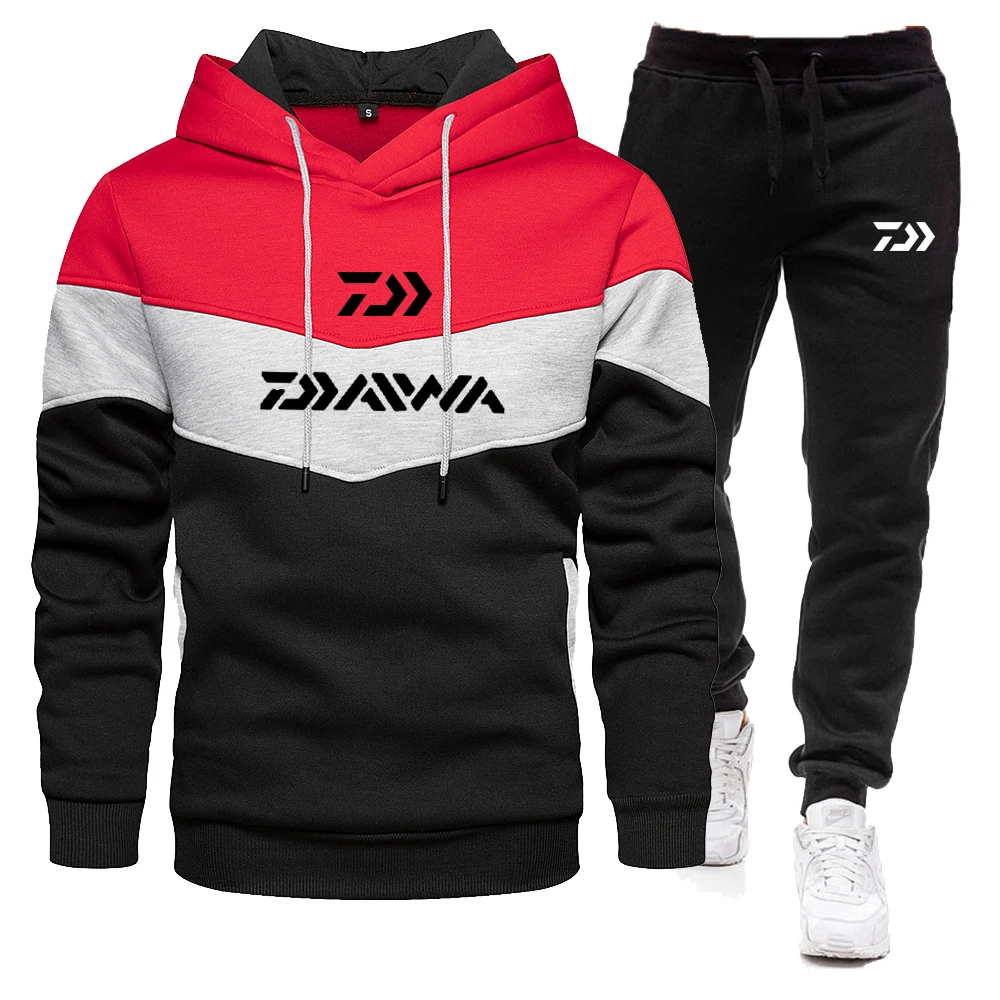 2022DAIWA Fishing Men's hoodie set casual warm sports sweater brand pullover + jogging pants 2-piece set