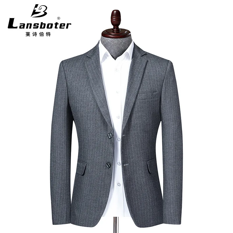 

Lansboter Grey Spring And Autumn New Men's Striped Suit Split Korean Version Slim Fit Youth Small Suit Casual Singles For Men