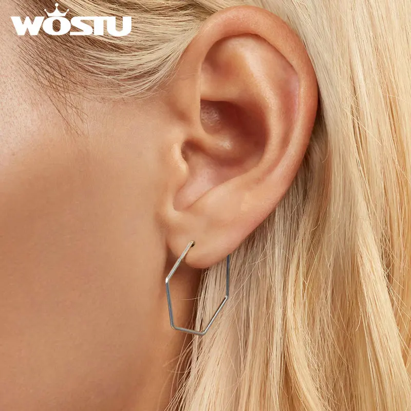 Женские шестигранные серьги WOSTU минималистичные в форме сердца из стерлингового