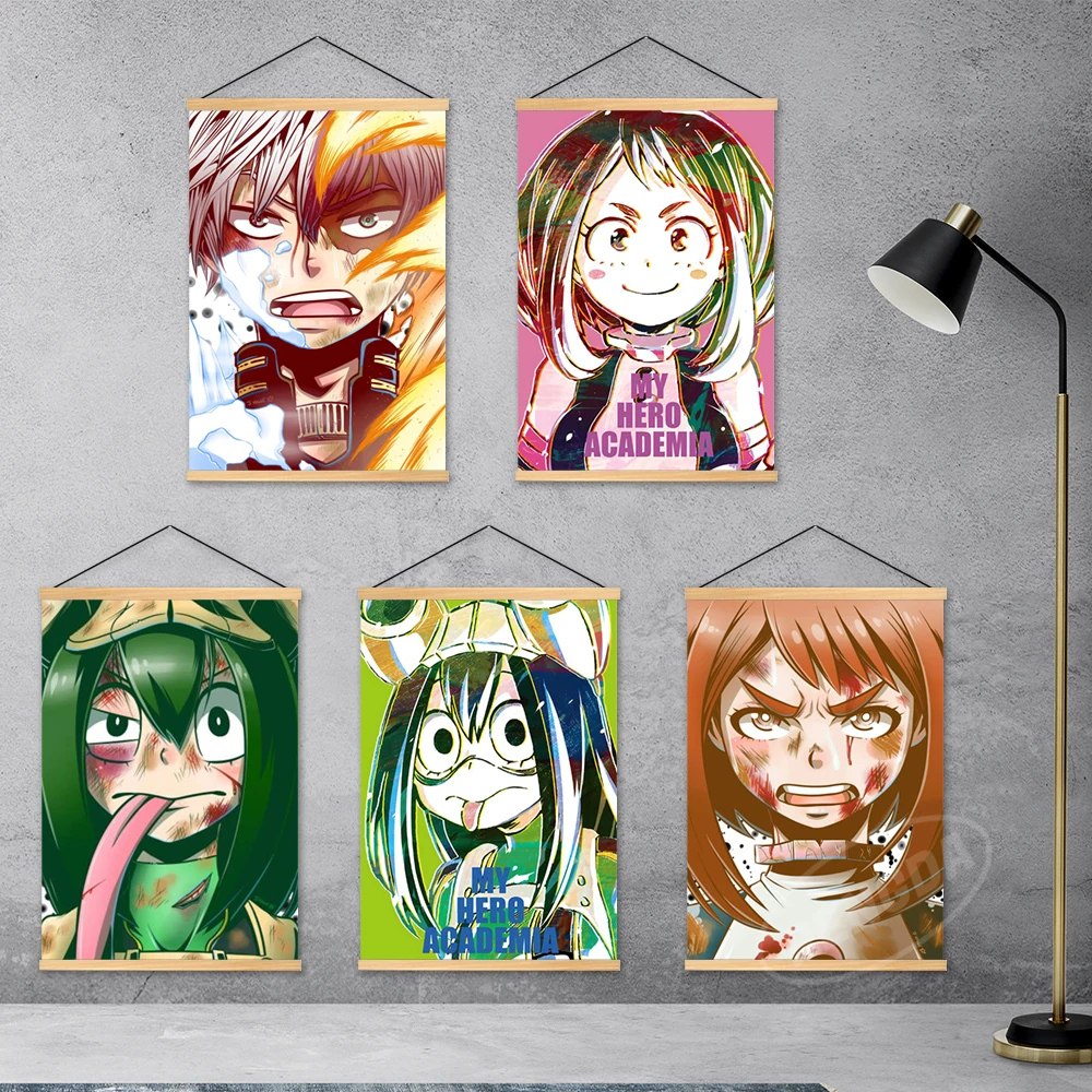 

My Hero Academia Canvas Wooden Hanging Anime Prints Midoriya Izuku Modular Warrior Wall Art Pictures Painting Poster Home Decor
