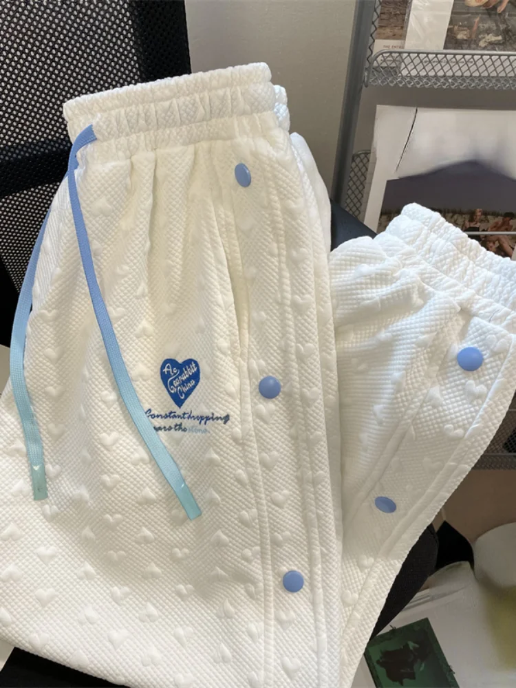 

Женские спортивные брюки с завышенной талией, повседневные винтажные шаровары в Корейском стиле Харадзюку с завязками и 3d-сердечками, 2023