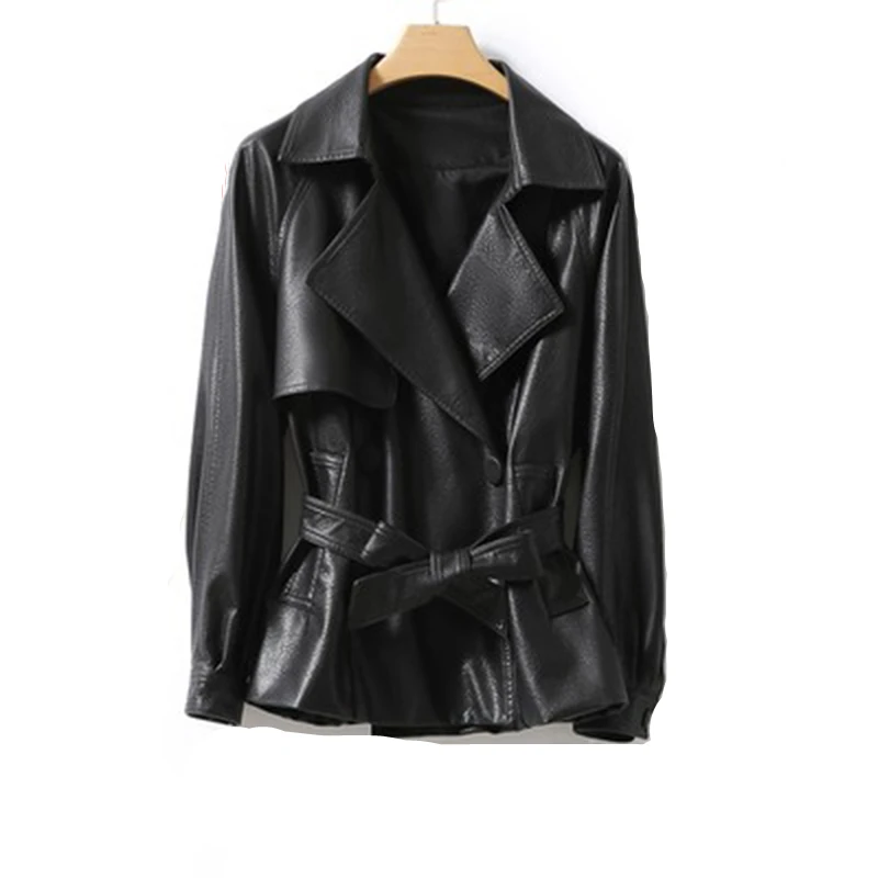 Autumn Genuine Leather Jacket Women 2022 Classic Designer Blazer Slim Double Breasted Belt Short Sheepskin Coat Famale Clothing