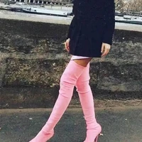 sexy pink over the knee boots for women winter fashion suede high heels pointed toe elastic long boots lady dress party shoes