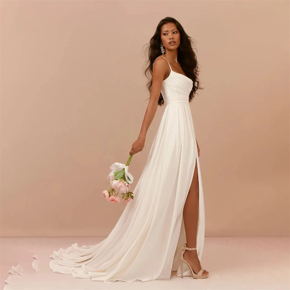 Длинные свадебные платья а-силуэта квадратные атласные Простые невесты на