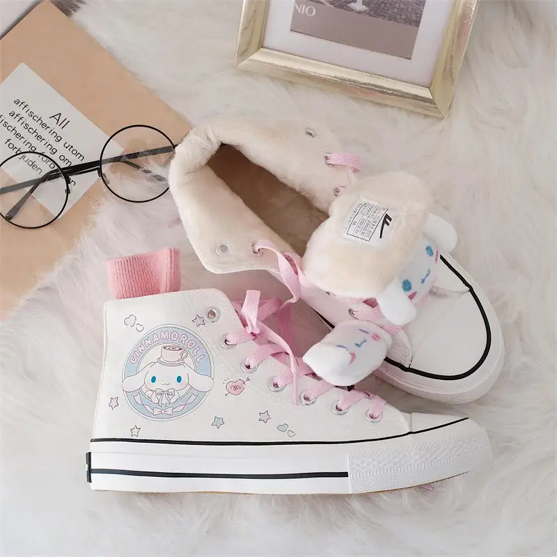 

Sanrio Cinnamoroll My Melody Canvas Shoes Girl Cute Comfortable Kawaii Winter Thickened Warm Cotton Shoes Anime Plush Girl Gift