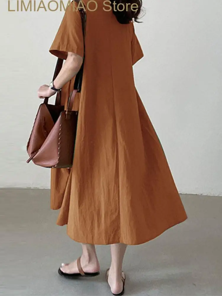 Женское однотонное платье-рубашка из хлопка и льна повседневное однобортное