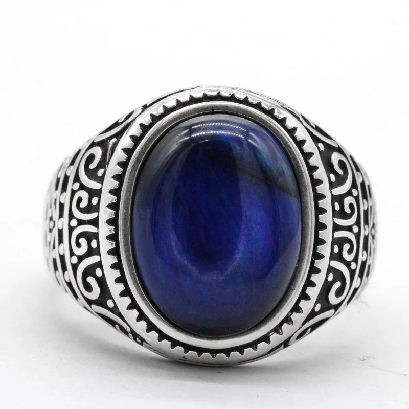 Мужское кольцо из серебра 925 пробы с натуральным тигровым глазом серебряное