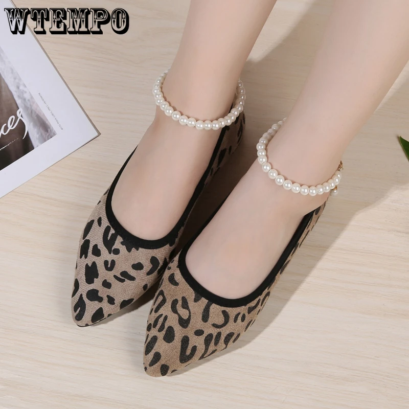 

WTEMPO Women Beads Flats Shoes Leopard Sandals Summer Designer Casual Loafers Walking Running Shoes Pointed Toe Zapatillas