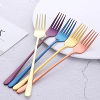 4pcs stainless steel korean rainbow cake fruit fork dinner salad fork tableware gold dessert fork for hotel party kitchen tool
