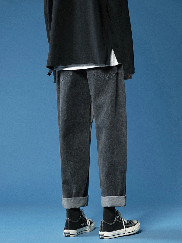 Jeans Men's Fashion Anime Print Trend Wild Loose Straight Wide Leg Pants Streetwear Men's High Street Clothing штаны мужские