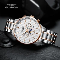 guanqin mechanical watch men luxury automatic watch waterproof leather stainless steel 316l waterproof moon phase 2022 brand new