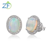 gz zongfa original 925 sterling silver studs earrings for women 2022 trend oval 97mm natural opal 2 6ct luxury fine jewelry