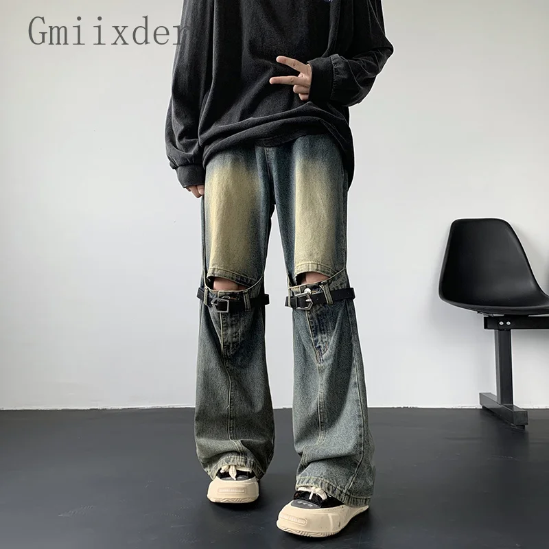 

High Street Heavy Industry Jeans Summer Designer Sense Men's and Women's Micro Flared Wide Leg Denim Pants Hiphop Loose Trousers