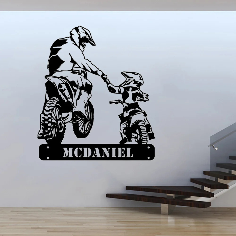 

Custom Name Motorcycle Motorbike Wall Decal Kids Father Motorcross Wall Sticker Playroom Bedroom Vinyl Home Decor